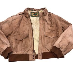 Vintage Leather Flight Bomber Jacket Map‎ Lining LG Brown G-III Global Identity